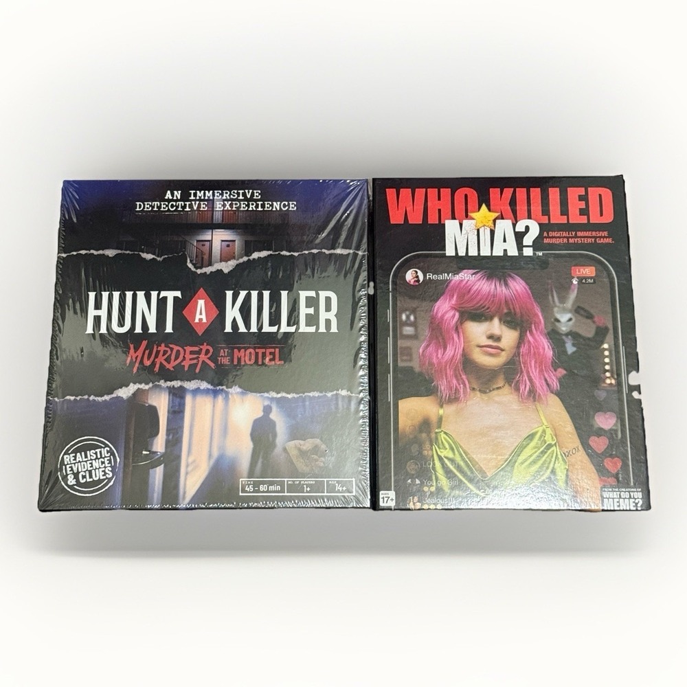 Lot Of 2 Murder Mystery Game Hunt A Killer  Murder at The Motel & Who Killed Mia